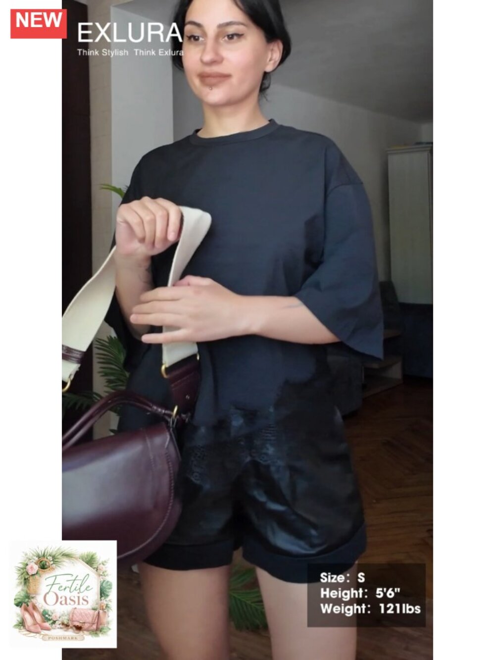 Oversized Lace Trim Tunic Blouse Crew Neck Half Sleeve Cotton Blend - Picture 6 of 6